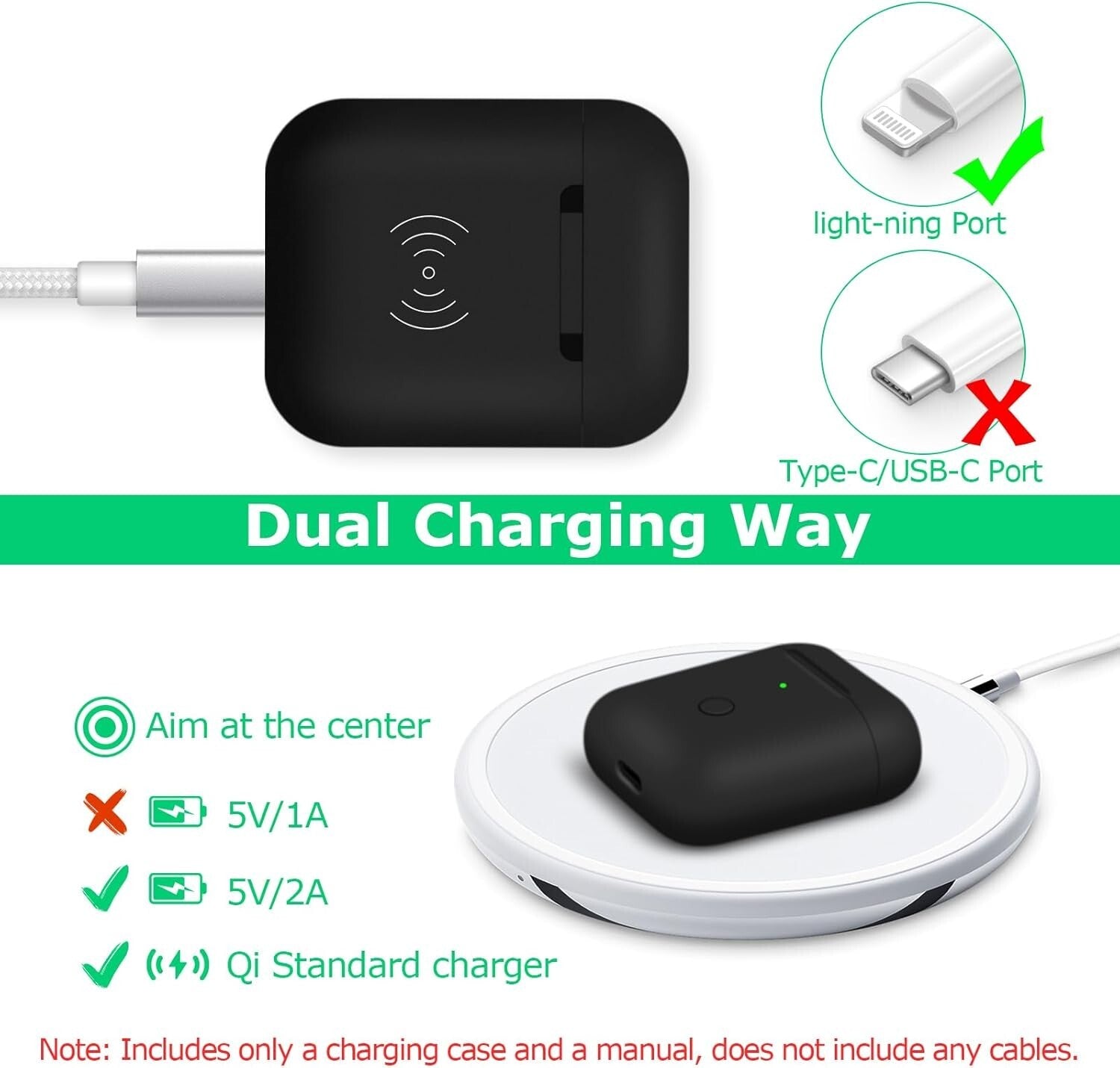 Durable Hard-Shell Wireless Charging Case for AirPods 1 & 2 with Sync Button