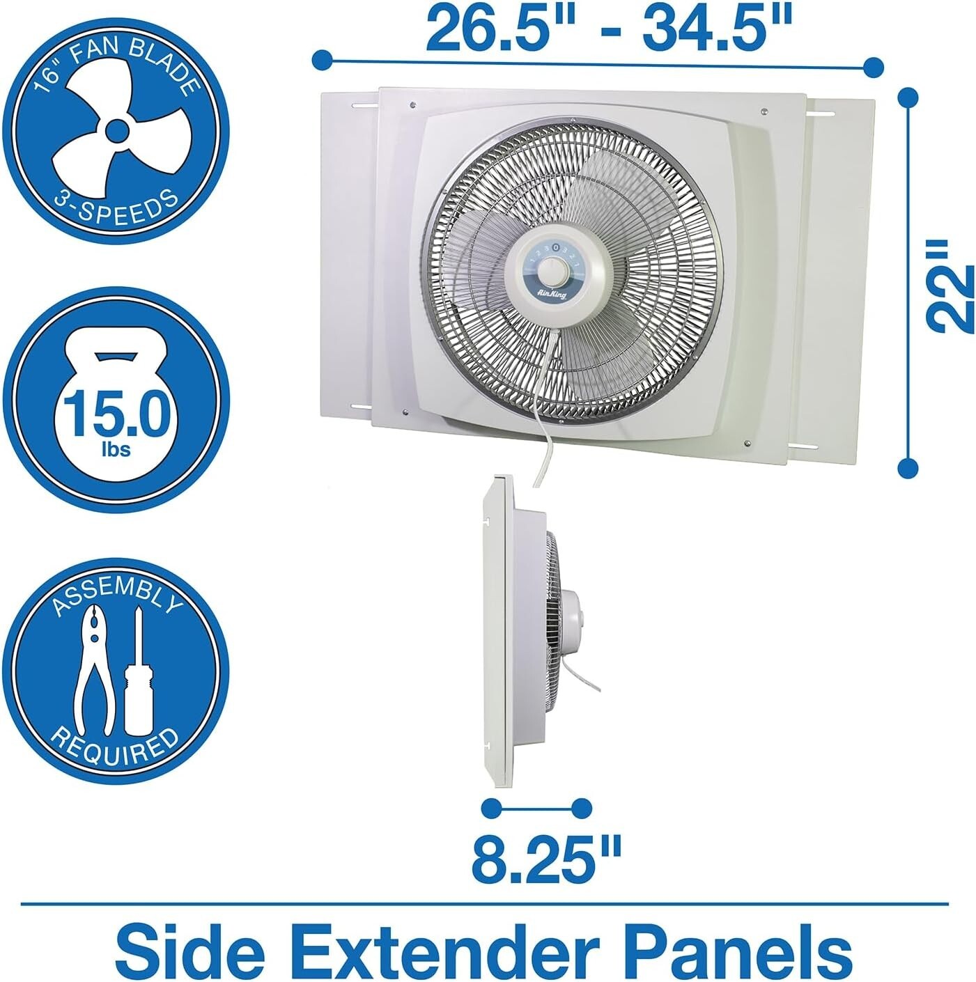 16-Inch White Window Fan - Efficient Air Circulation with 3 Speeds