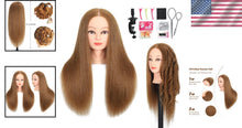 Load image into Gallery viewer, Cosmetology Mannequin Head in Light Brown - 100% Human Hair, Perfect for Styling