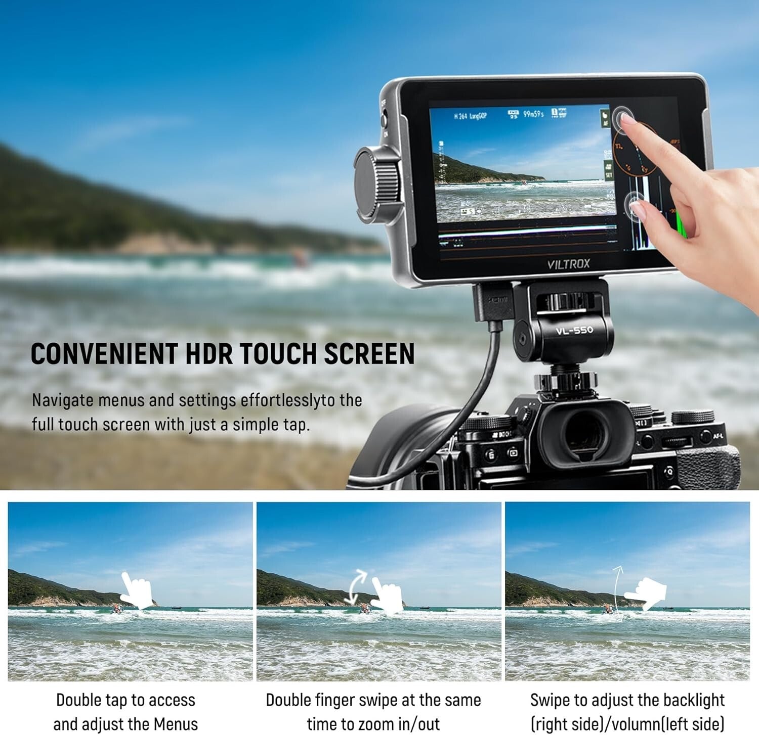 Compact 1200 Nits Camera Monitor with Sunshade & Multiple Power Supply Options