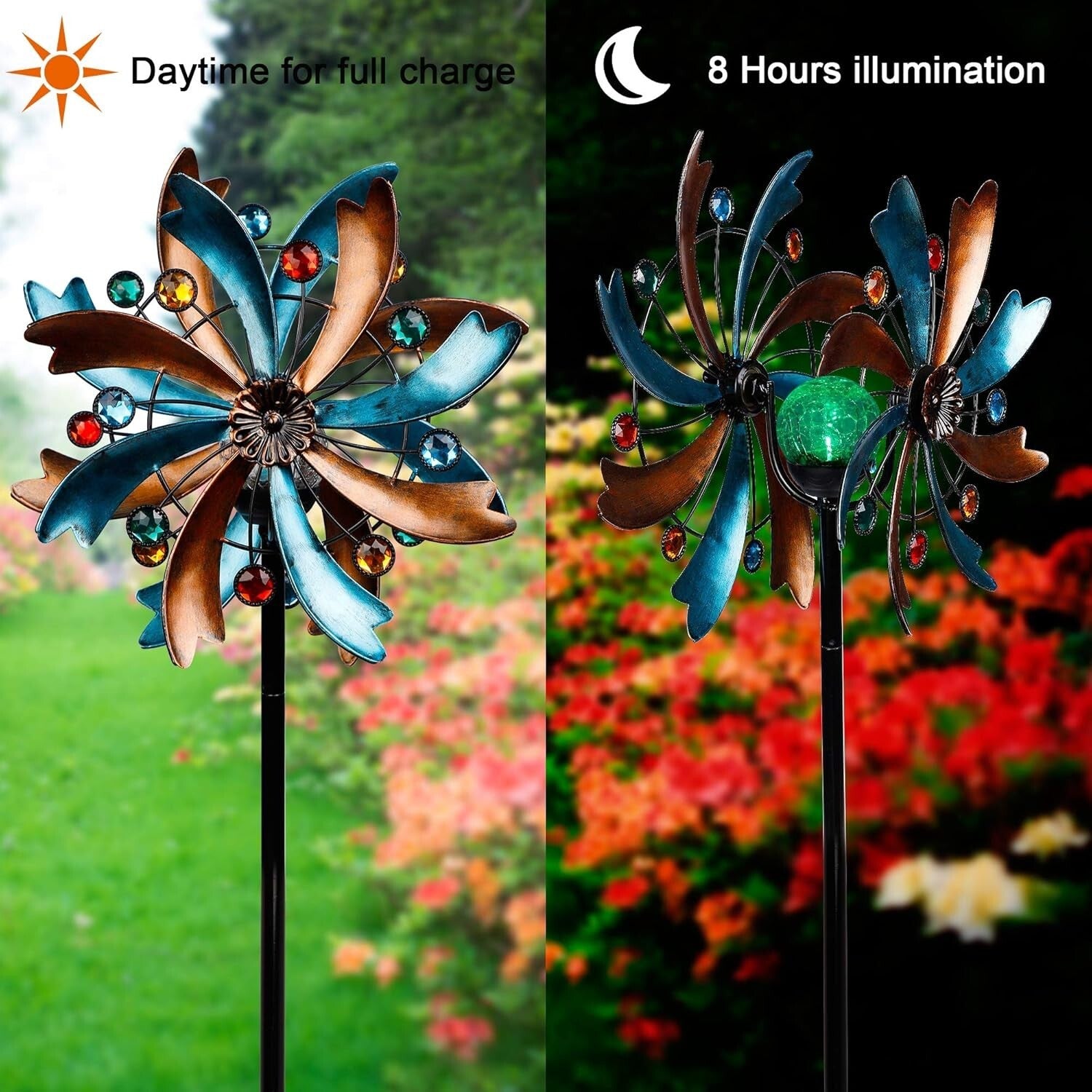 Weatherproof Solar Wind Spinner 56.3 Inch with RGB LED - Elegant Yard Decoration