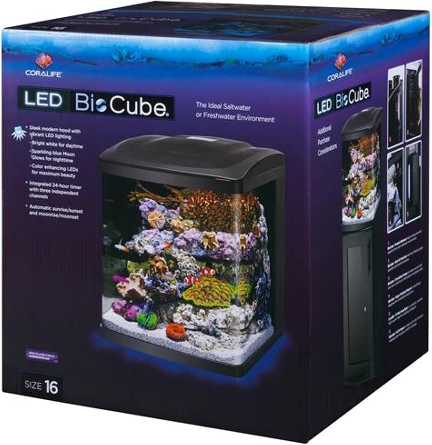 Sleek 16-Gallon BioCube Aquarium with Integrated LED Lighting Kit - All-in-One
