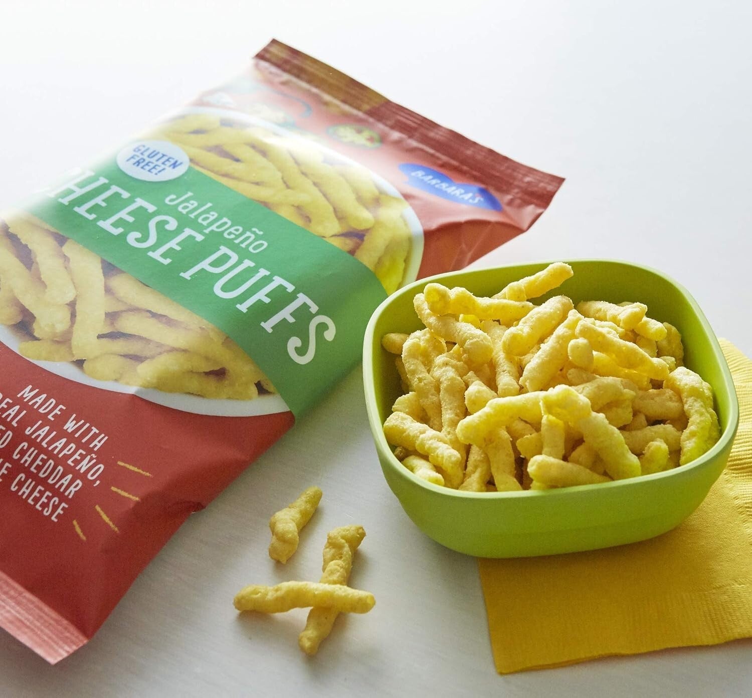 Barbara's 7 oz Jalapeno Cheese Puffs - Gluten-Free Snack with Aged Cheddar