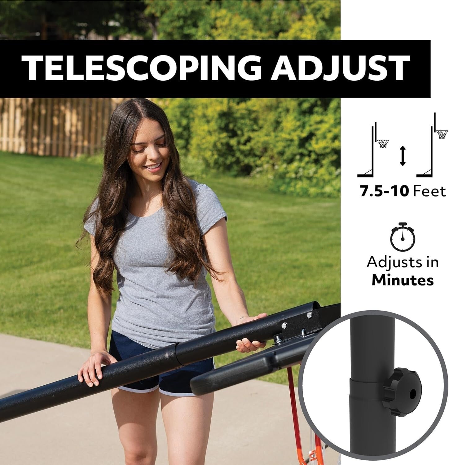 Adjustable Shatterproof Portable Basketball Hoop - 44" Backboard, Freestanding