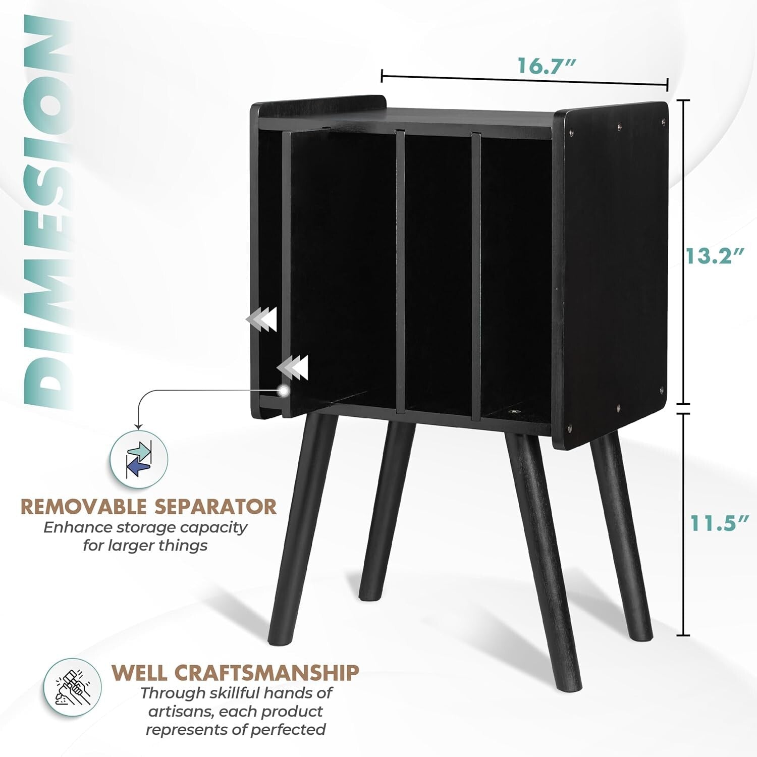 Elegant 2-Tier Wooden Record Player Stand with Anti-Slip Protection - 4 Cabinets