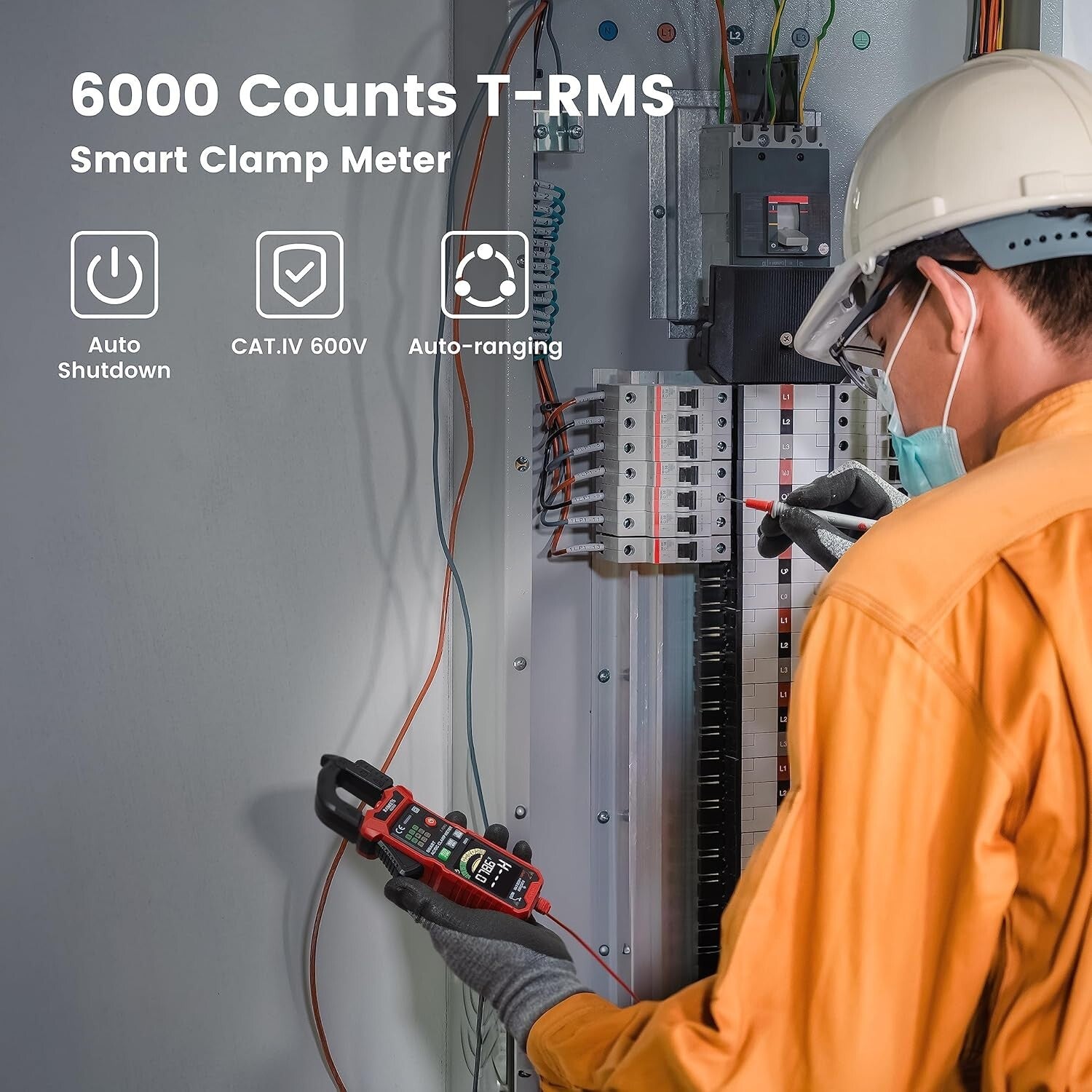Battery-Powered Clamp Multimeter with Temperature Measurement & Safety Features