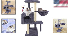 Load image into Gallery viewer, 35.4'' Multifunction Cat Tree with Cozy Condo, Hammock &amp; Scratching Post in Grey
