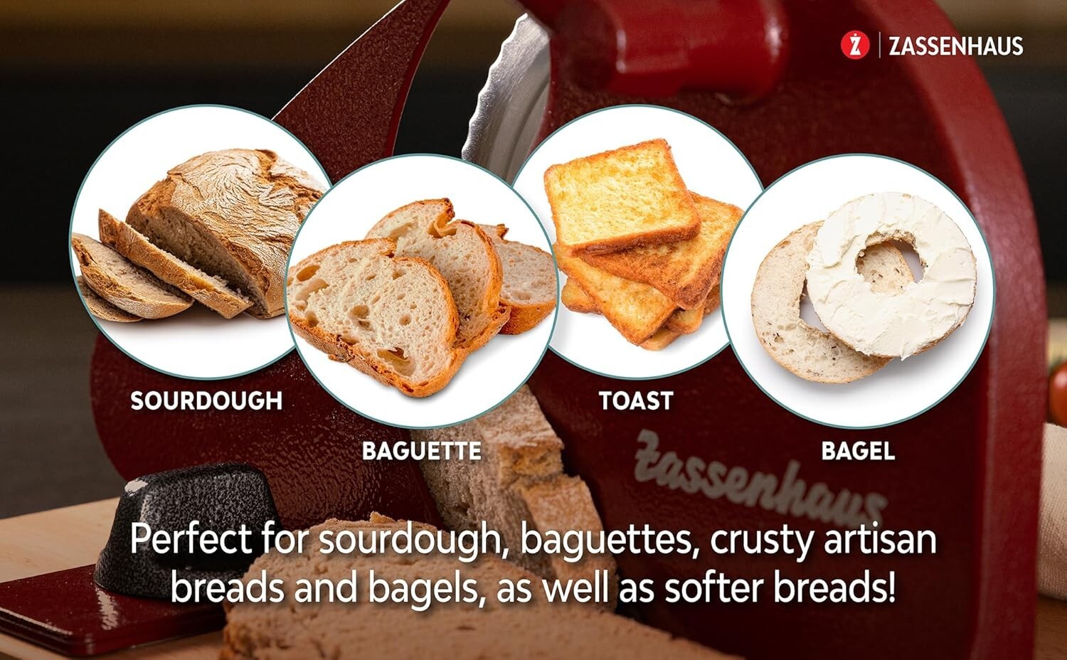 Precision Manual Bread Slicer with Stainless Steel Blade - Classic Red Design