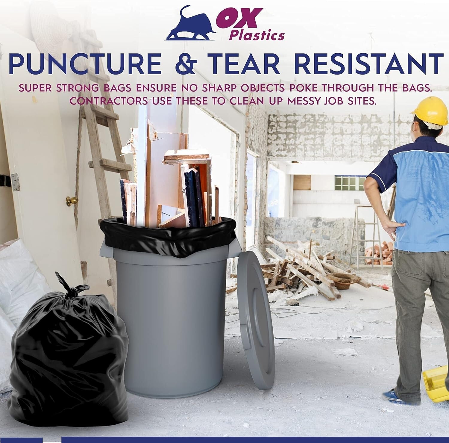 60-Gallon Heavy-Duty Trash Bags - 100 Count, Tear-Resistant & Leak-Proof