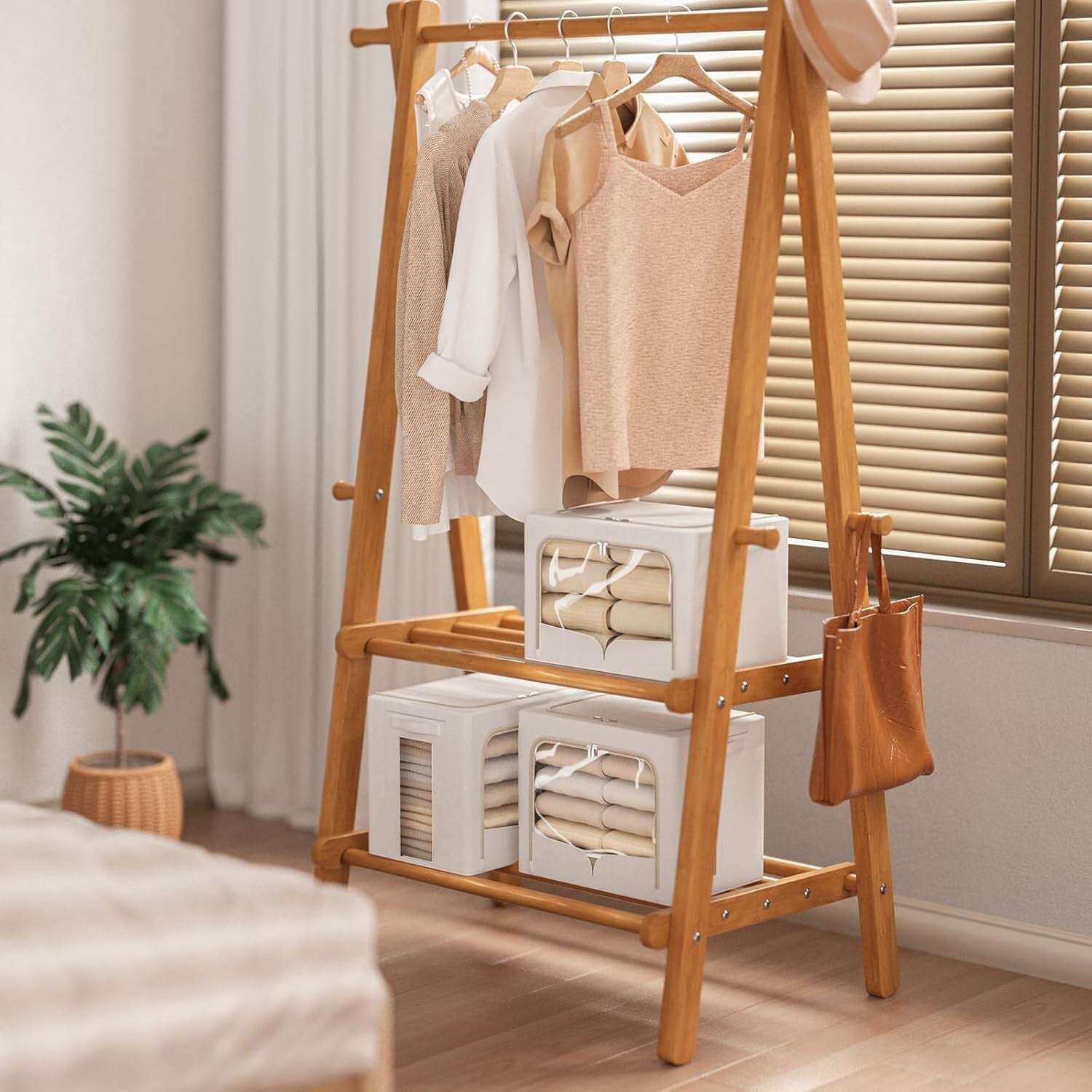 3-Pack Cream White Foldable Stackable Linen Storage Boxes with Clear Window