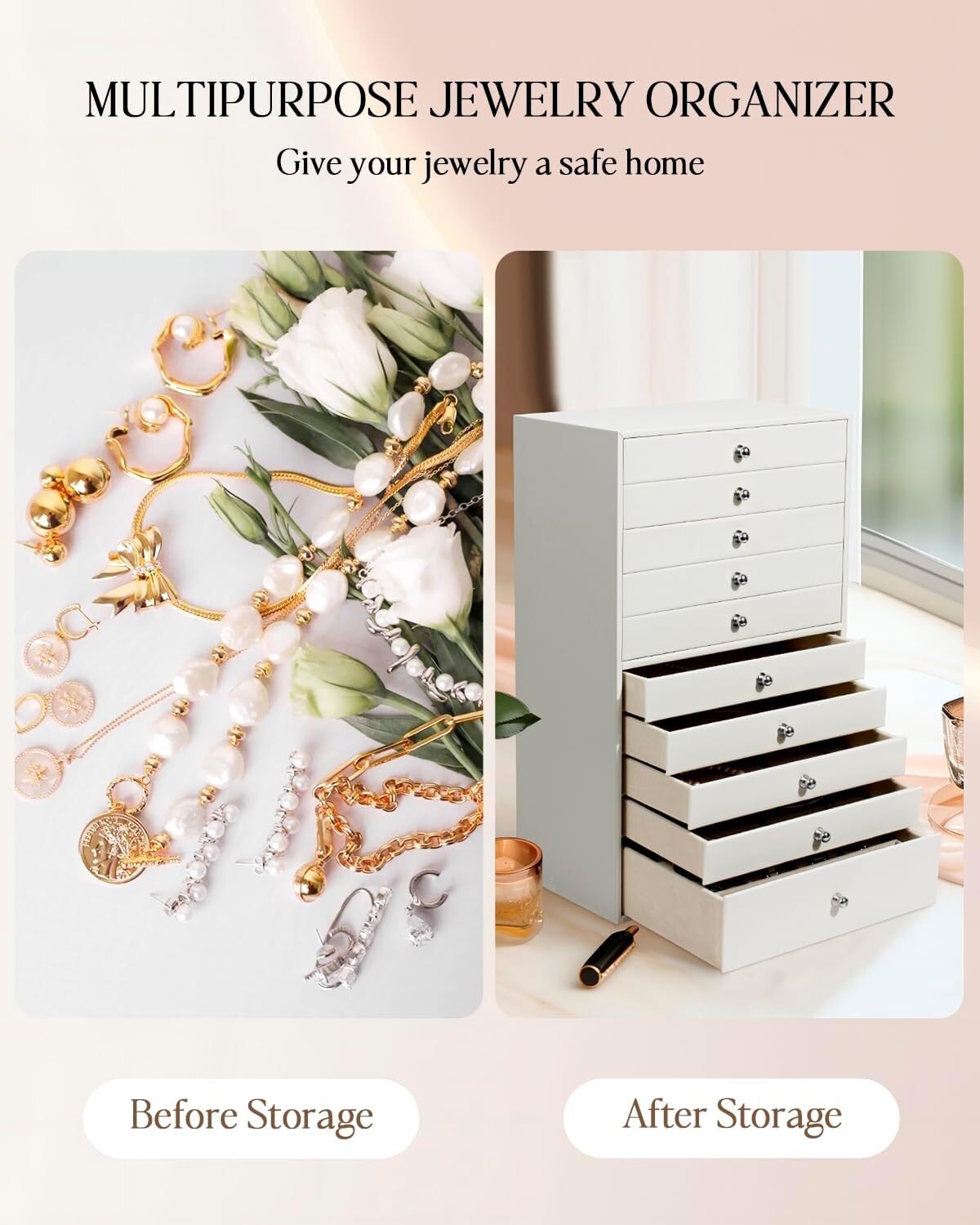 Elegant 10-Drawer Jewelry Box - Organized Storage for Rings, Necklaces & More