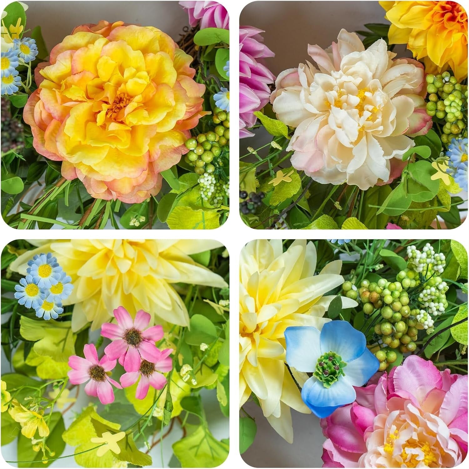 Durable Silk Spring Wreath with Peony & Dahlia - Perfect for Every Occasion