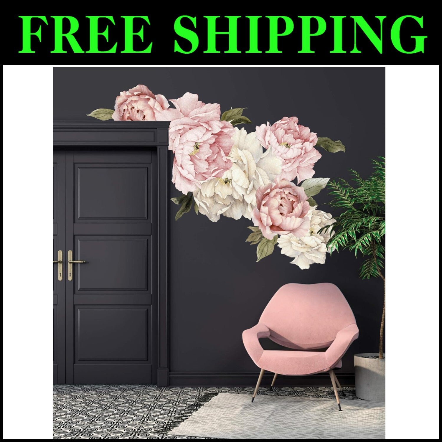 Vibrant Peony Bouquet Removable Wall Decals - Perfect for Bedroom and Nursery