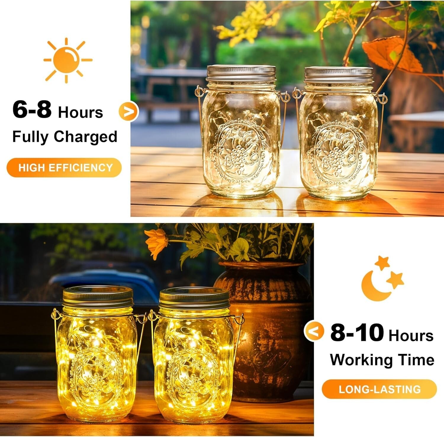Hanging Solar Lanterns - 30 LED Fairy Lights in Waterproof Mason Jars, 12-Pack