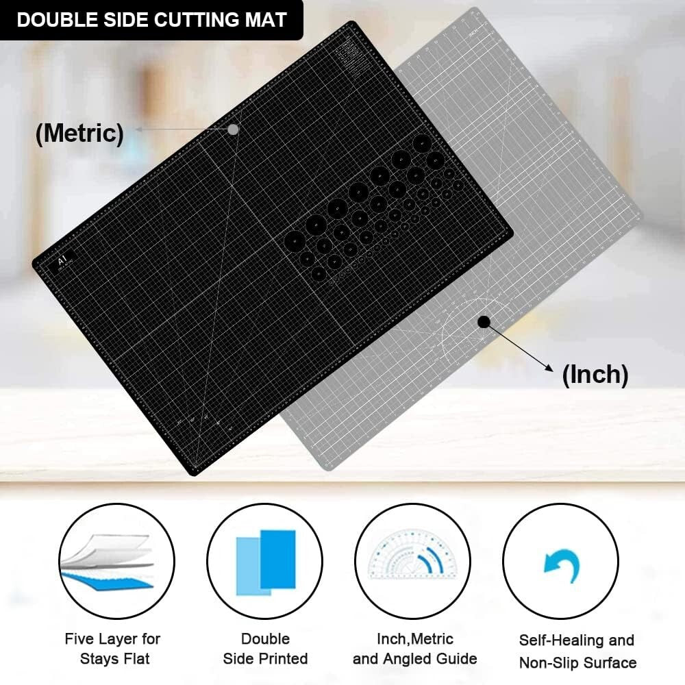 Double-Sided 5-Ply Cutting Board - 24 x 36 Inch Self-Healing Mat for Quilting