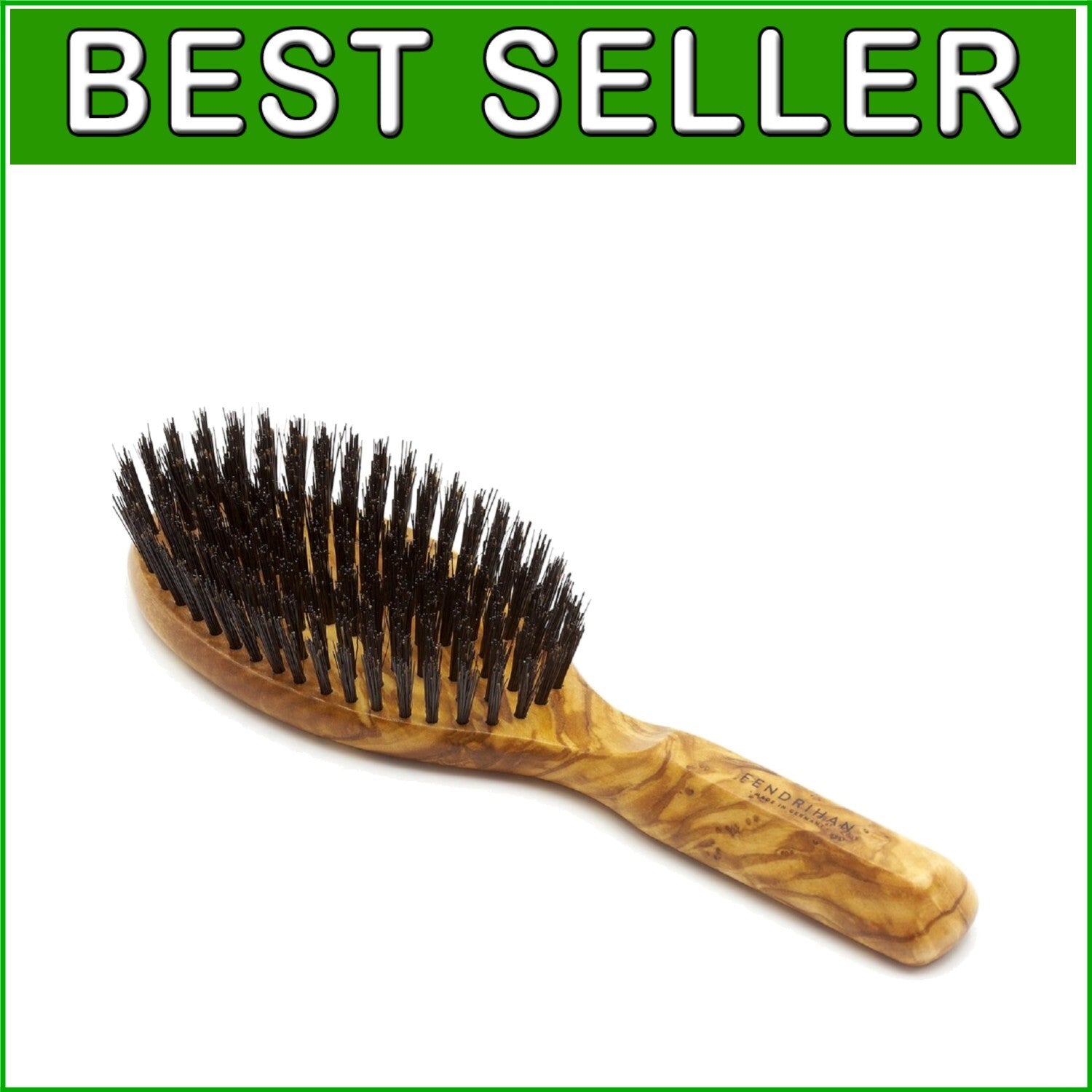 German-Made Men's Oval Hairbrush - Authentic Boar Bristles & Polished Olivewood