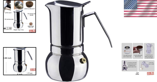 304 Stainless Steel Moka Pot - Manual Espresso Maker, 6 Cup Capacity, Easy Clean