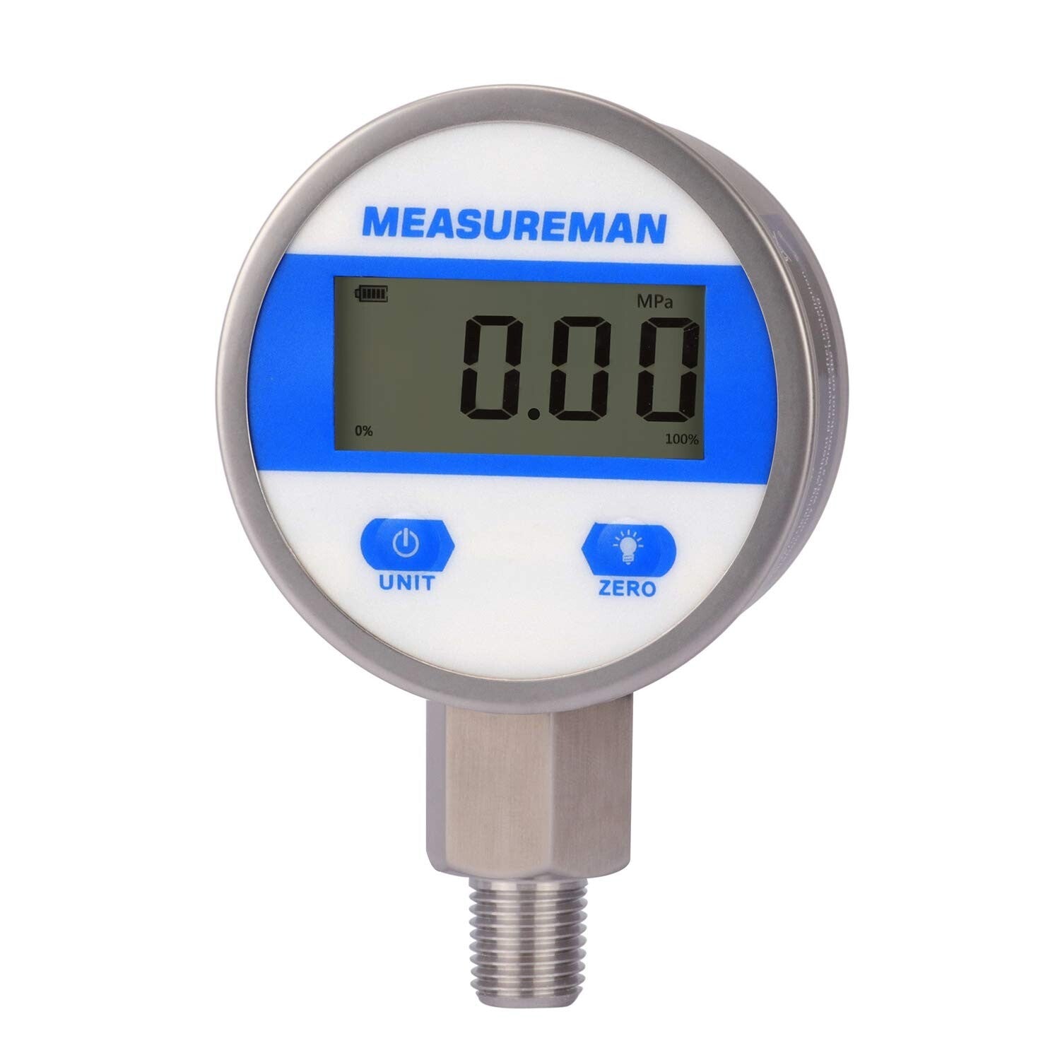 Battery-Powered Industrial Pressure Gauge, 2-1/2" Dial, Stainless Steel 1/4" NPT