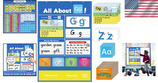 Interactive Alphabet Learning Pocket Chart with Write & Wipe Surface for Kids
