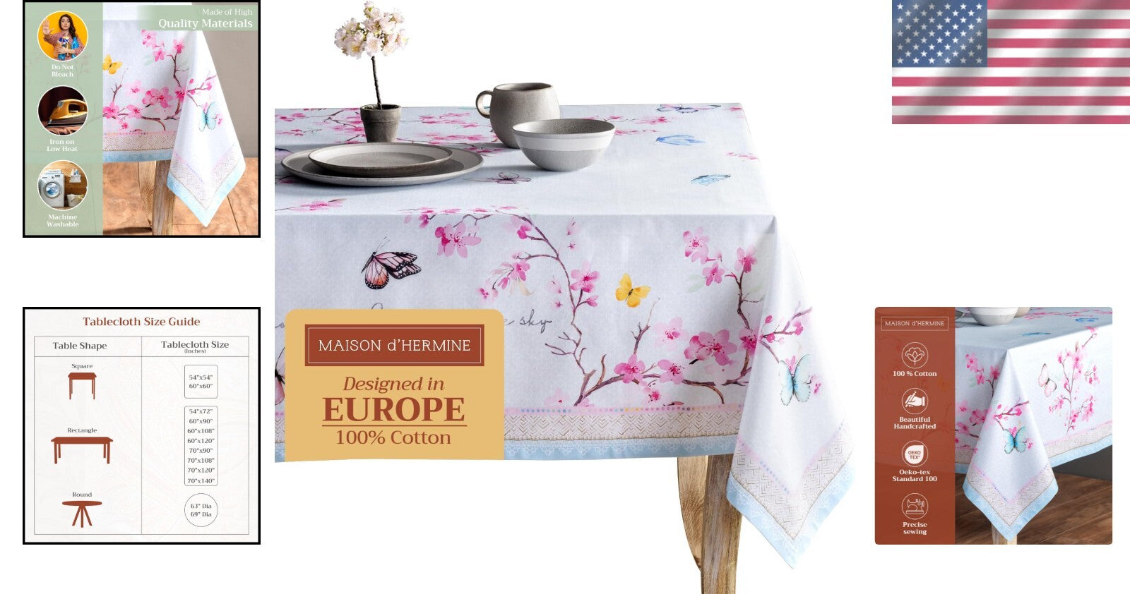 Durable Watercolor Design Tablecloth - Cotton 108" x 60" for Weddings & Parties