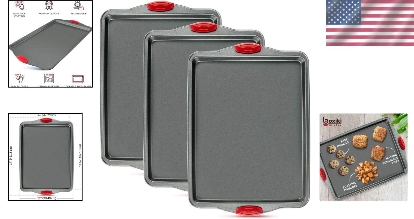 3-Piece Nonstick Baking Pan Set – Heavy-Gauge, Rust-Resistant for Gourmet Baking