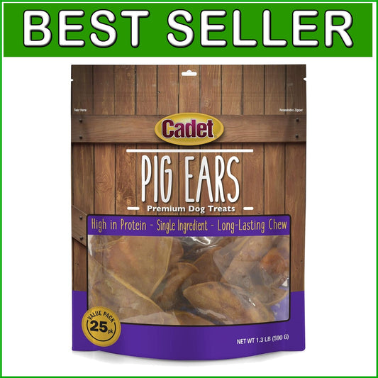 Savory Natural Pig Ears for Dogs - 25 Count Long-Lasting Chews, 100% Real Pork