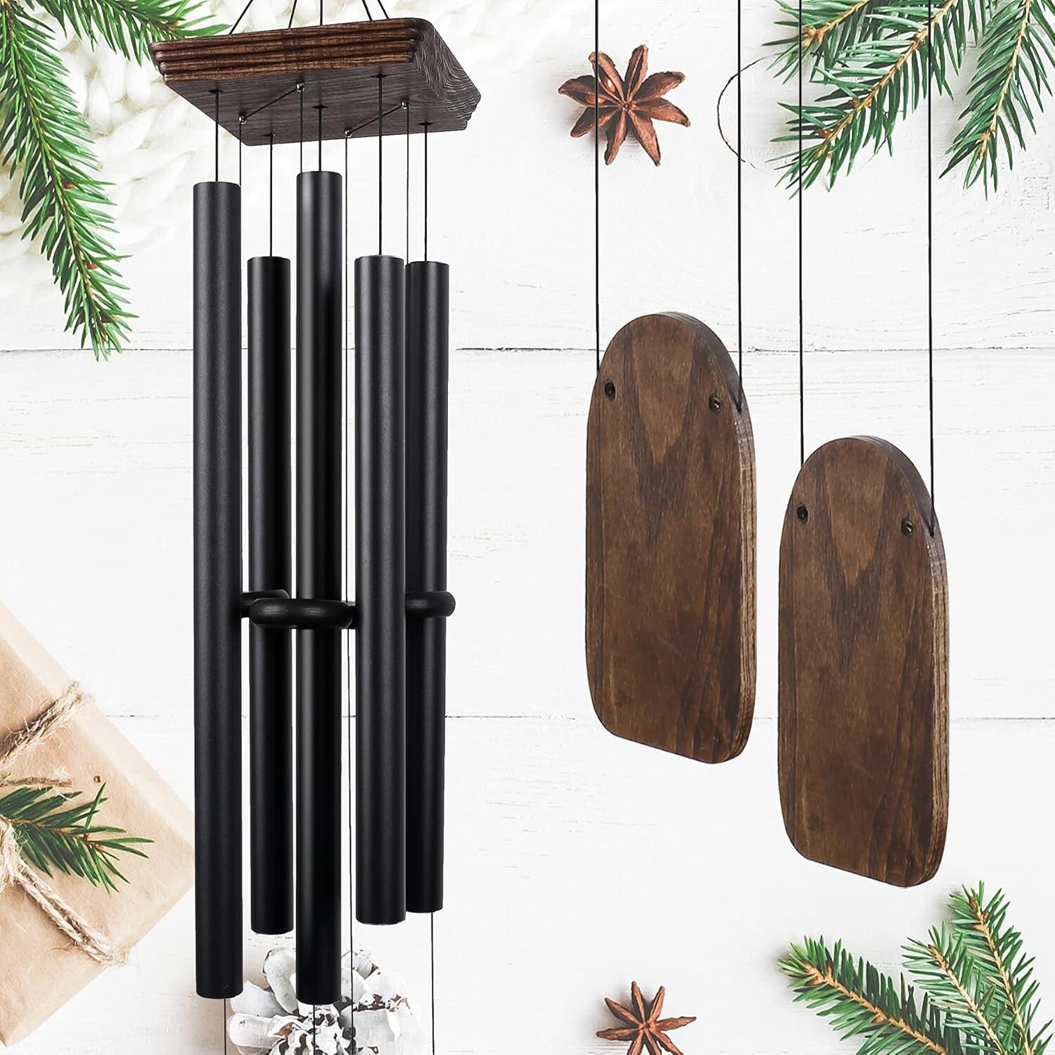48" Large Deep Tone Wind Chimes in Black - Perfect Outdoor Decor & Memorial Gift