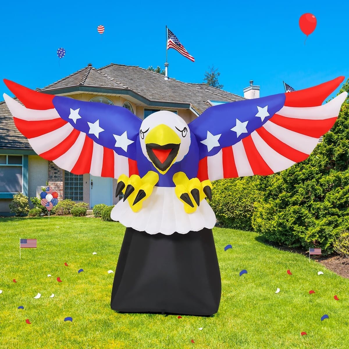 Fast-Inflating Bald Eagle Decoration for 4th of July - LED Lit & Easy to Store