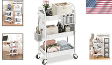 Load image into Gallery viewer, Durable 3-Tier Rolling Cart with Baskets &amp; Hooks - Easy Assembly Required