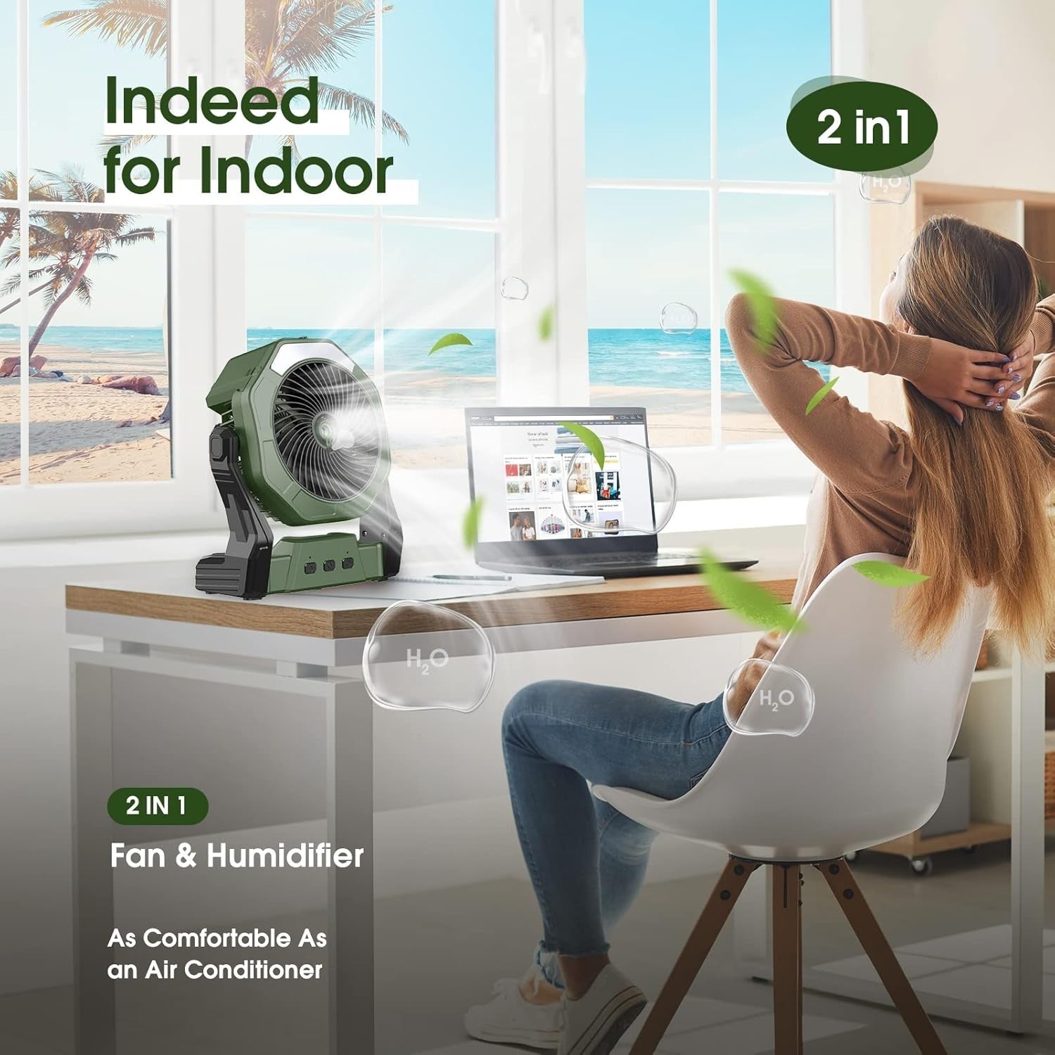 Durable Portable Misting Fan with Three Speeds & LED Light - Ideal for Outdoors