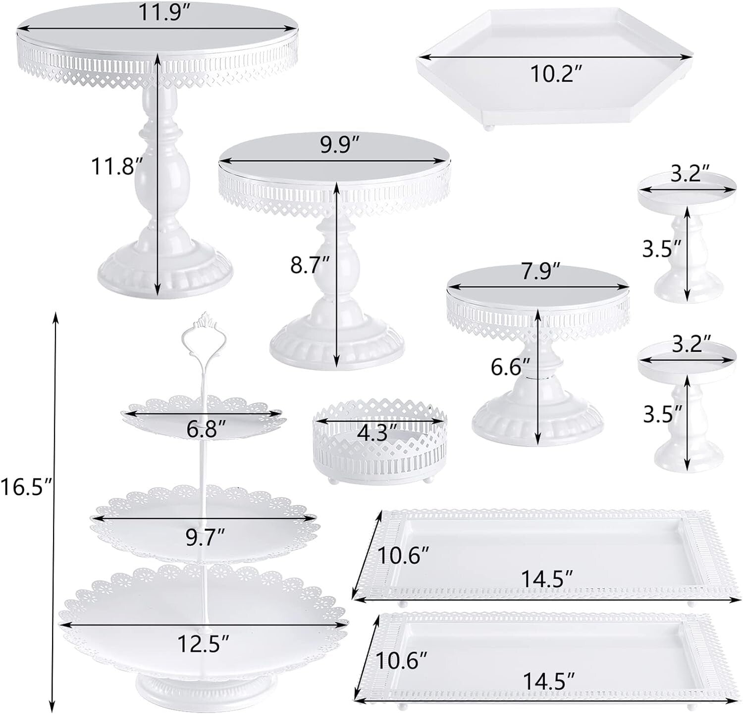 Multi-Style Cake Stand Set: 3-Tier, Round, and Rectangular for Every Event