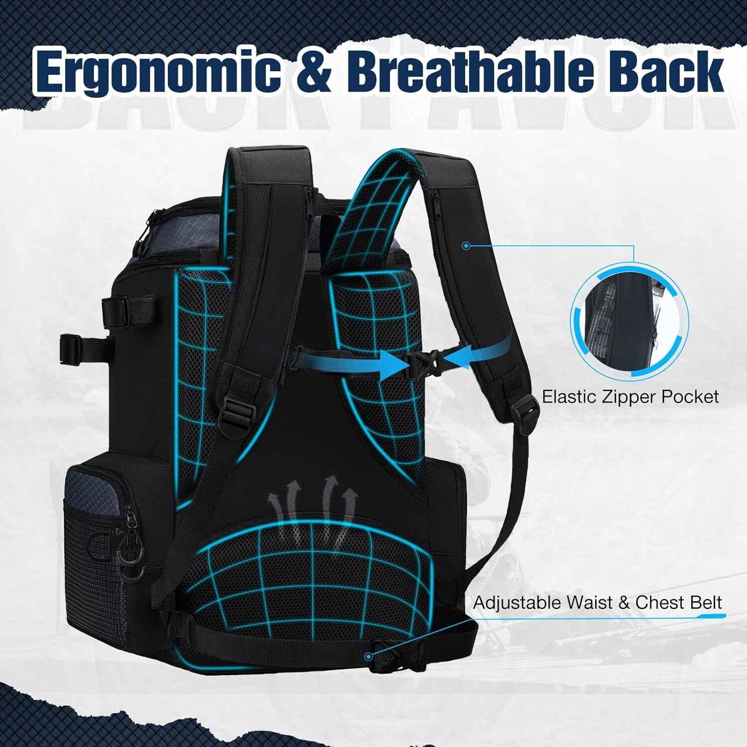 Multi-Functional Fishing Backpack with Adjustable Rod Holders & 40L Capacity