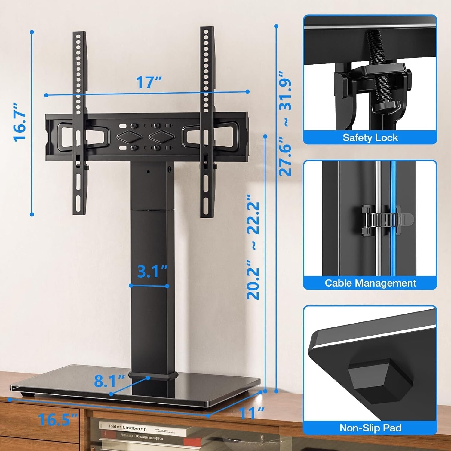 Elegant Universal TV Stand with Swivel Mount for 32-75 Inch TVs - Tempered Glass