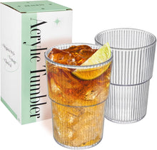 Load image into Gallery viewer, Set of 12 Unbreakable 17oz Ribbed Acrylic Drinking Tumblers - dishwasher safe
