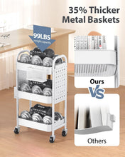 Load image into Gallery viewer, Durable 3-Tier Rolling Cart with Baskets &amp; Hooks - Easy Assembly Required