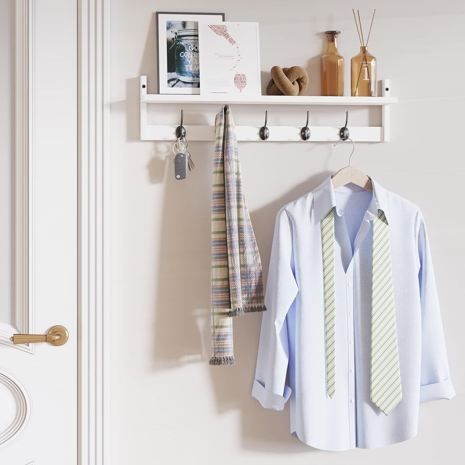 Versatile Wall-Mounted Coat Rack with Shelf - Ideal for Entryways & Bathrooms