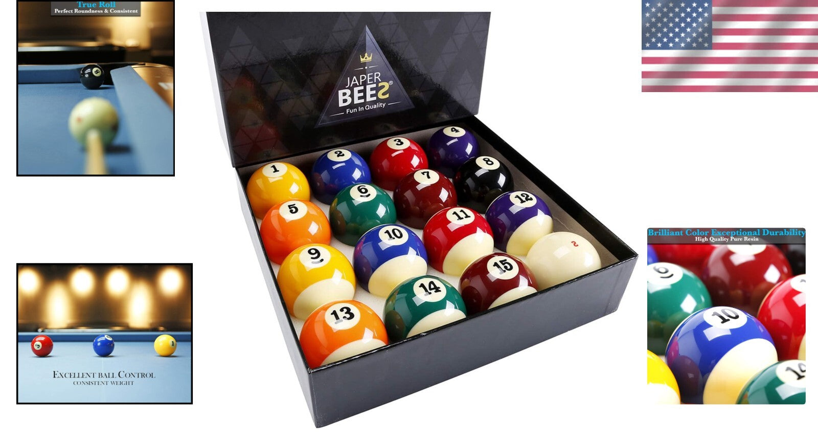 Standard Size Billiard Balls - Deluxe Resin, Ideal Holiday Gift for Pool Lovers