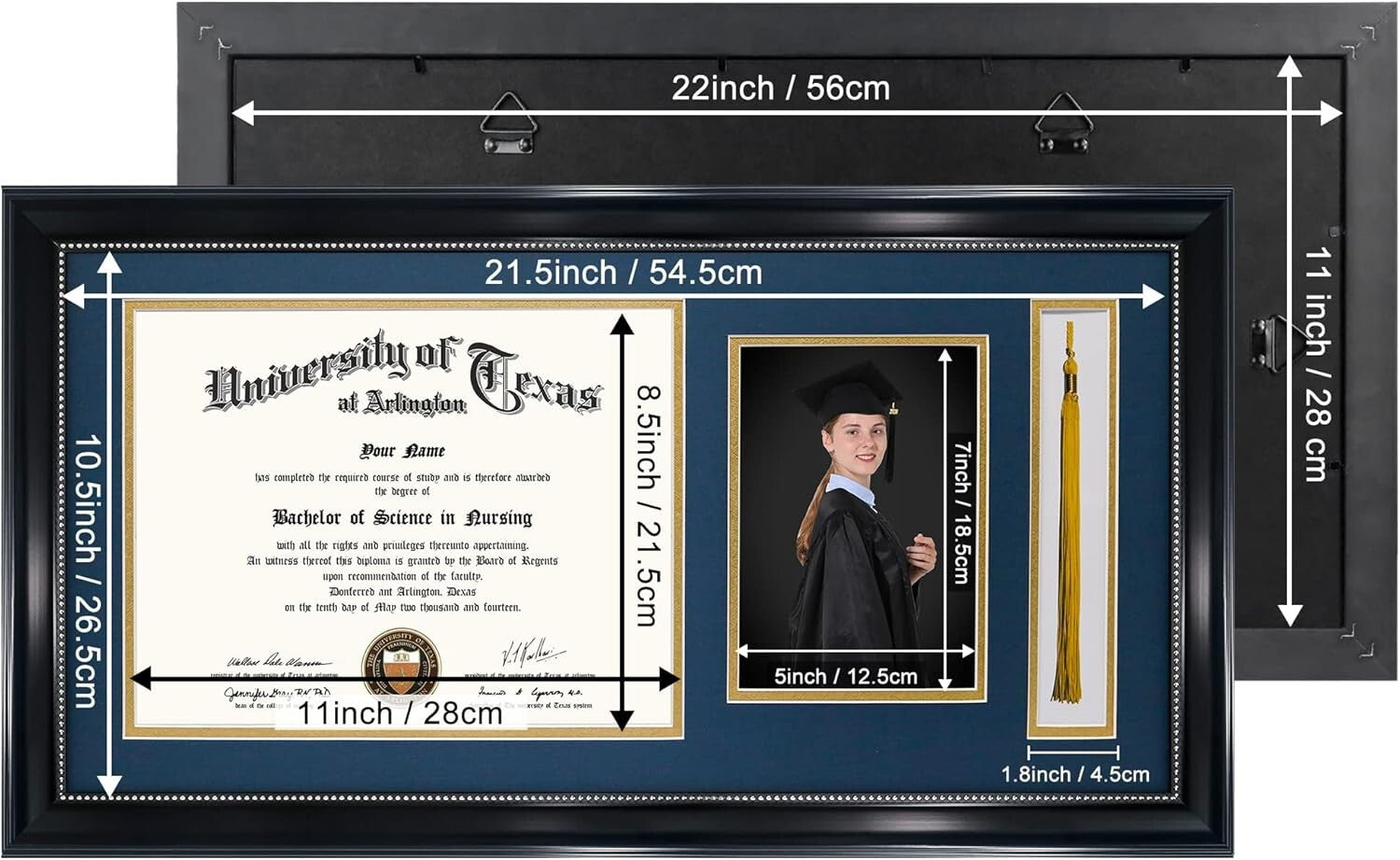 Stylish Diploma Frame with Tassel & 5x7 Photo Space - Perfect Graduation Gift