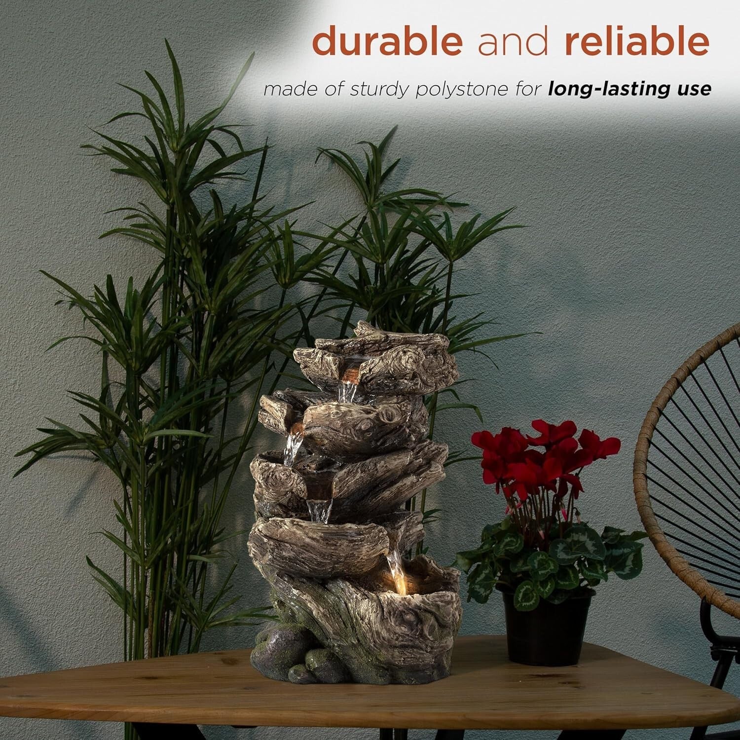 5-Tier Brown Indoor Waterfall Fountain: Tranquil Tabletop Decor with Lights