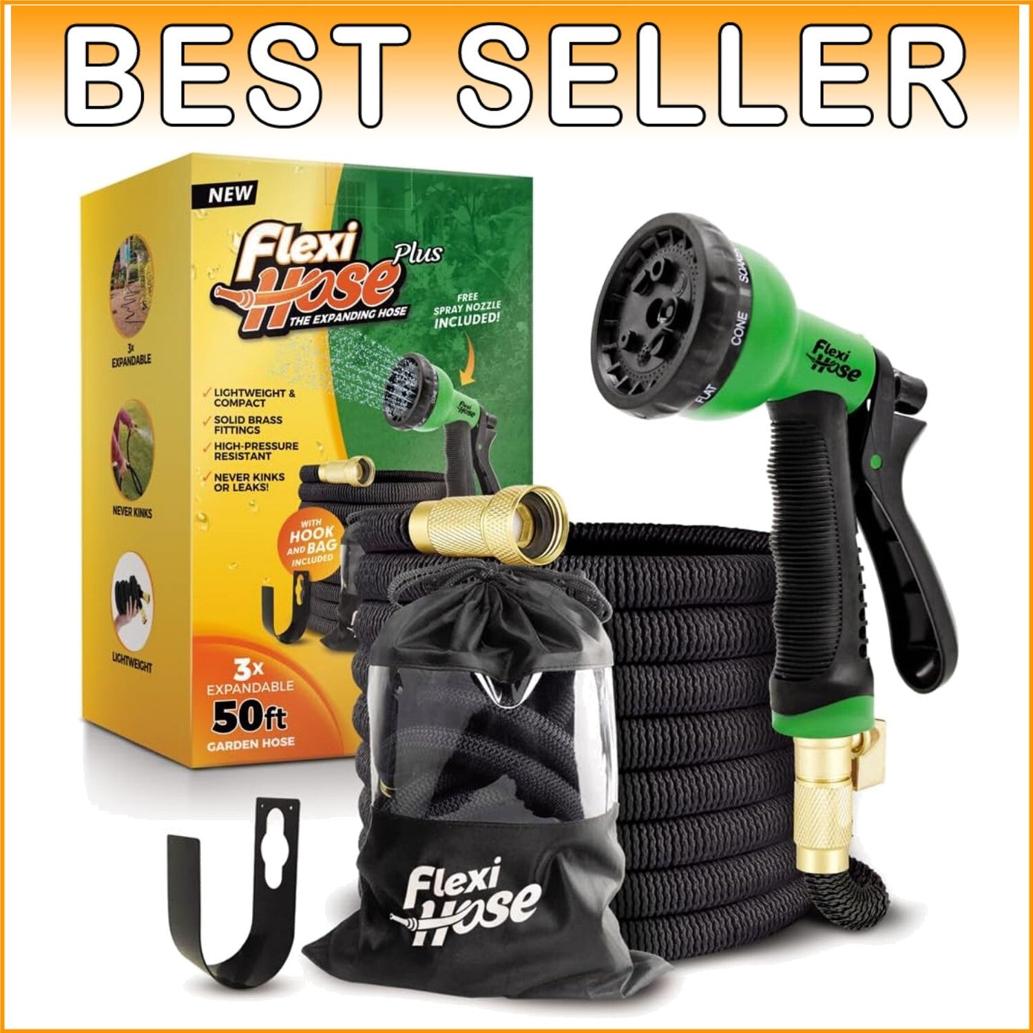 Flexible Expandable Garden Hose – 50ft with 8 Patterns, Anti-Kink Technology