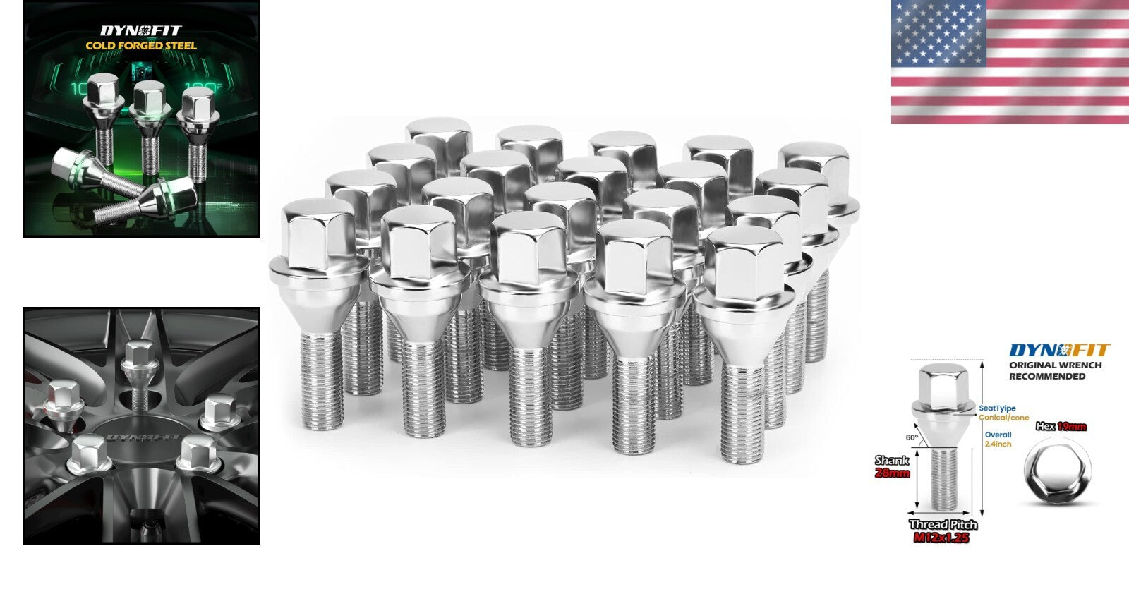 Durable 20-Pack 12x1.25 Chrome Lug Bolts - Upgrade for Jeep Renegade & Compass
