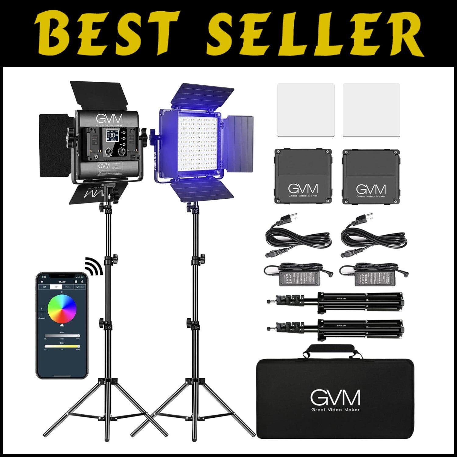 Dual Pack GVM RGB LED Video Lights - 800D Kit for YouTube & Streaming, CRI 97