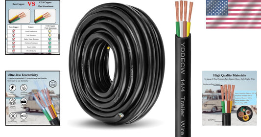 Heavy-Duty 14 Gauge 4 Conductor Copper Cable - 50FT Insulated Wiring for RVs