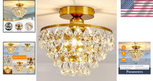 Load image into Gallery viewer, Elegant Gold Crystal Chandelier Semi-Flush Mount Light for Modern Interiors