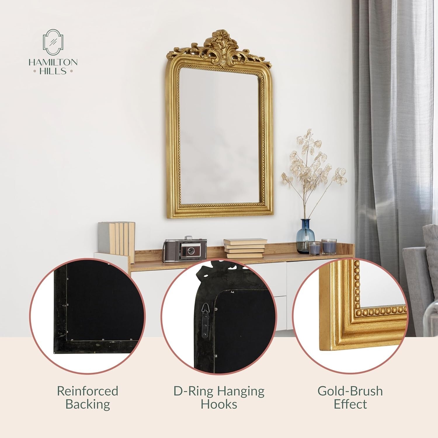 Decorative 24x36 Gold Baroque Mirror - Perfect for Entryways or Bathrooms