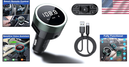 Bluetooth Car Adapter with Remote & Dual USB Charger - Hands-Free FM Transmitter