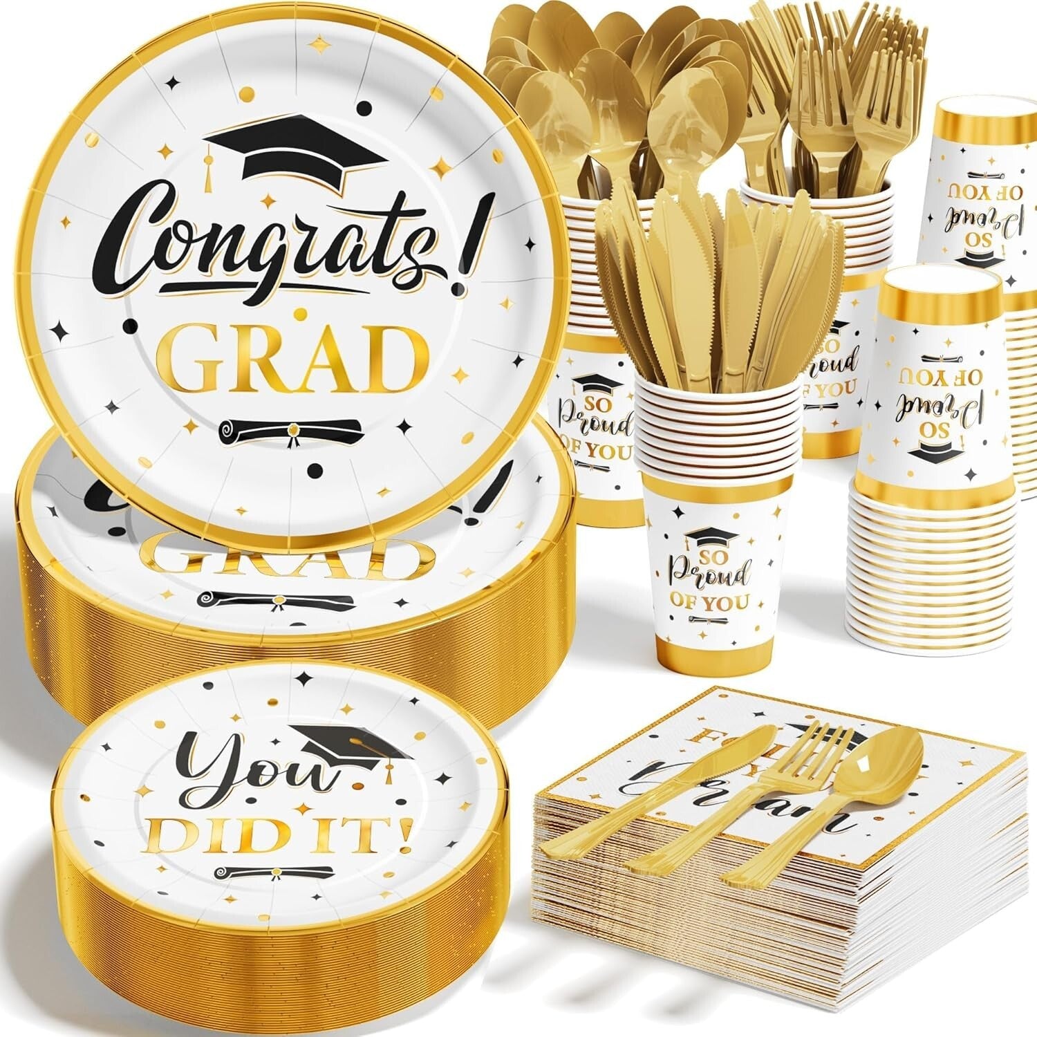 Elegant Graduation Party Supplies Set - 350 PCS for Class of 2025 Celebration