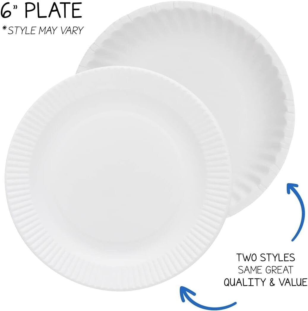 Eco-Friendly 6" Uncoated White Paper Plates - 1,000 Bulk Pack for Parties