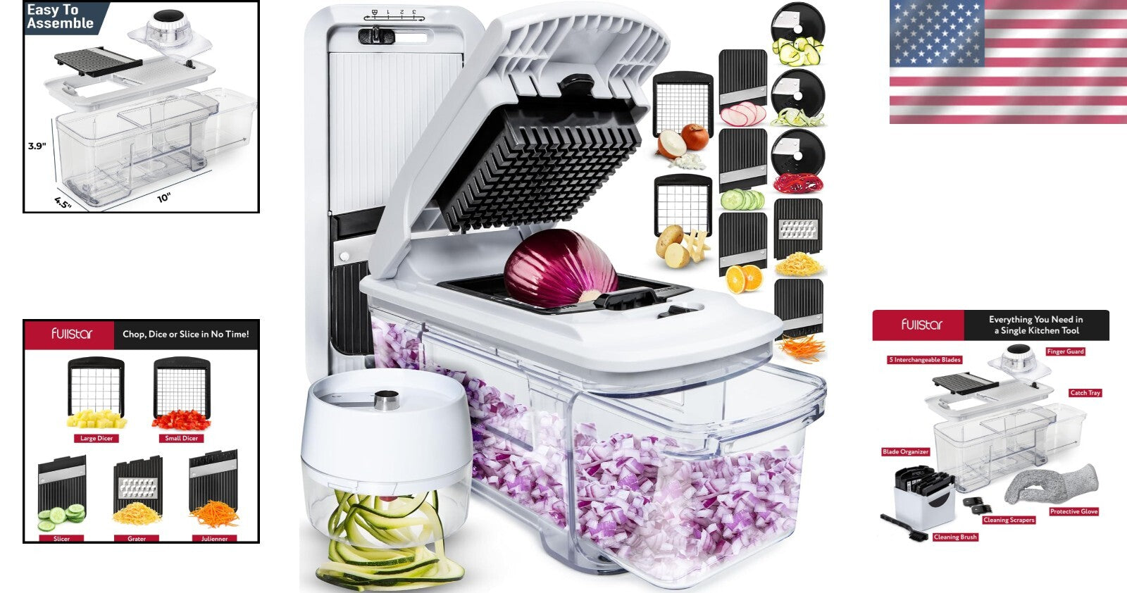 All-in-1 Vegetable Chopper & Mandoline Slicer Set with Bonus Spiralizer - 6 in 1