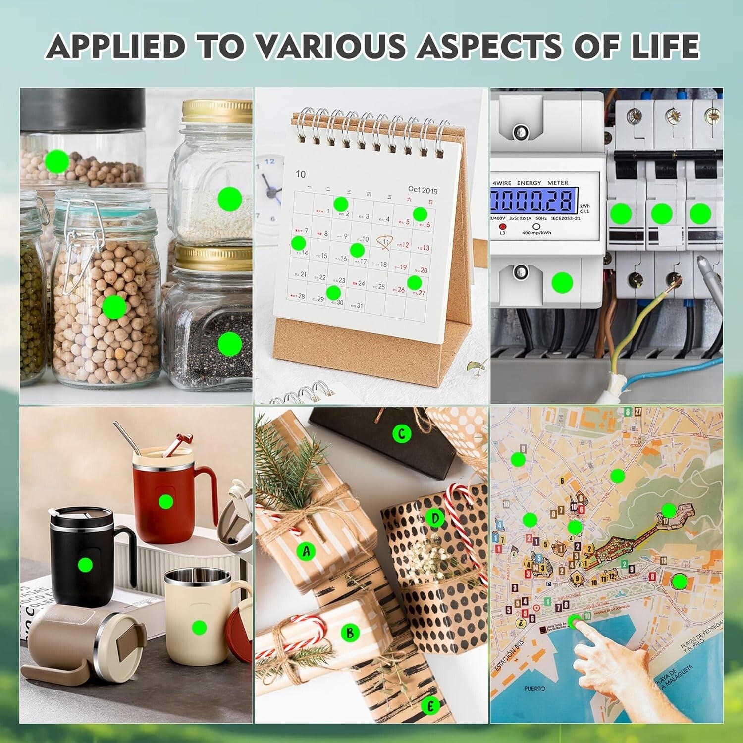 Bulk Pack of 10 Rolls Fluorescent Green 1/2 Inch Permanent Adhesive Dot Stickers